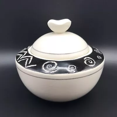 Mikasa Fashion Plate Star Track W/ Black Band White Geometric Sugar Bowl & Lid • $14