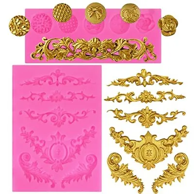 2 Pieces Baroque Fondant Molds Vintage Curlicues Silicone Molds Scroll Border... • $9.85
