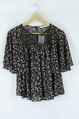 Zara Black And Floral Blouse XS By Reluv Clothing • $9.91