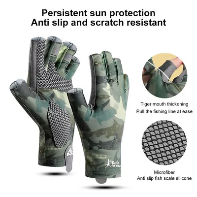 £8.75 • Buy Fingerless Fishing Gloves Ice Silk Sun Protection Gloves Non-Slip Grip Winter