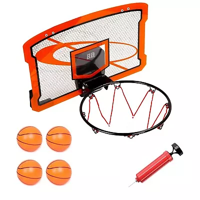 Basketball Hoop Set Over Door Mini Basketball Hoop W/ 4 Balls Electric Scorer US • $30.59