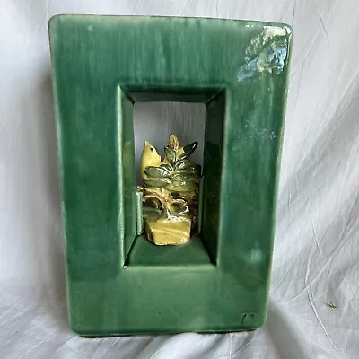 Vtg McCoy Pottery ARCATURE Green Vase 3D Yellow Bird Double Sided 9.25  HEAVY • $42