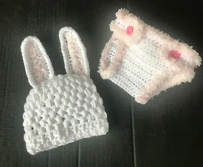 Hand Crochet Baby Girl Fancy Dress Photo Prop Bunny Easter Pink Rabbit Costume • £11