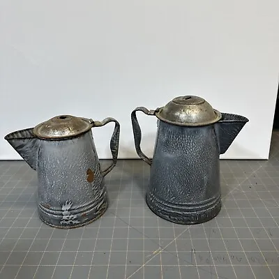 Grey Mottled Granitware Coffee Pots Lot Of 2 • $27.50