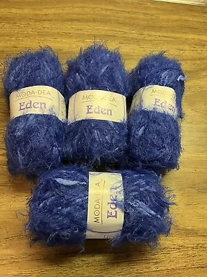 Moda Dea Eden Fur Eyelash Yarn 5885 Paradise Blue 4 Skeins Same Dye Lot Italy • $15.55