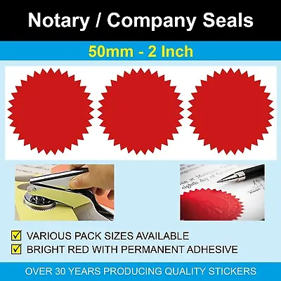 50mm (2 Inch) Red Notary Seals / Company Legal Or Certificate Wafer Seals • £8.03