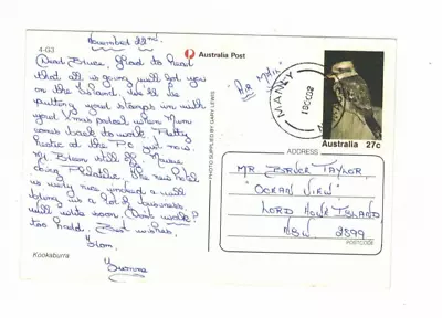 Australia 1982 27c Kooka On POSTCARDcds MANLY NSW • $8.50