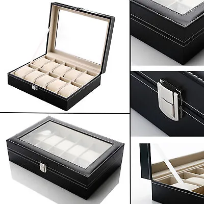 £10.99 • Buy Watch Box For Mens Luxury Display Case Organizer Jewelry Storage Holder 10 Slots