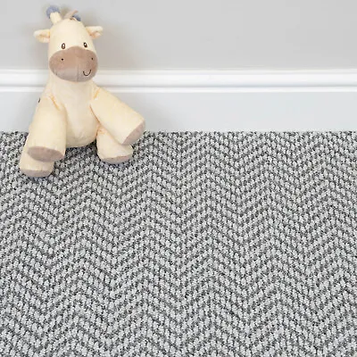 Silver Herringbone Pattern Loop Carpet Cheap Stain Resistant Feltback Hall • £55.92