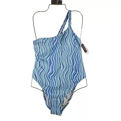 Victorias Secret Swim One Piece Swimsuit Size L One Shoulder Striped Blue New • $31.03