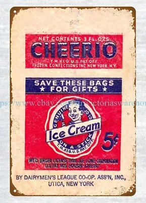 1930s Cheerio Ice Cream On A Stick Dairymen's League Utica NY Metal Tin Sign • $15.99