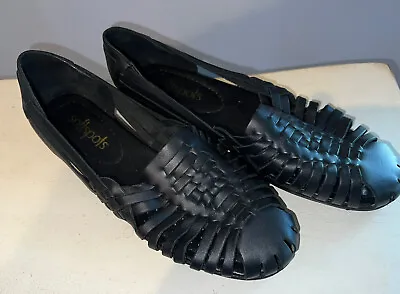 Softspots Trinidad Black Leather Huarache Sandal Shoe Women’s Size 10 • $12.99