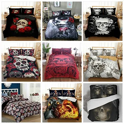 £20.99 • Buy UK Hot Skull Design Duvet Cover With Pillow Cases Gothic Quilt Cover Bedding Set