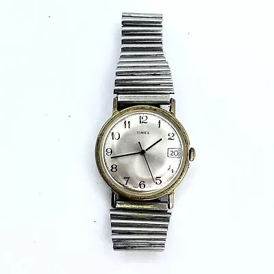 Vintage Timex Silver Tone Timepiece Wind-up Analog Mens Watch • $15