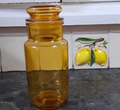 Large Mustard Coloured Glass Storage Jar - Vintage • £12