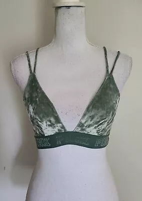 N8 PINK VICTORIA’S SECRET Green Velvet Triangle Strappy Bralette Size XS  • $5