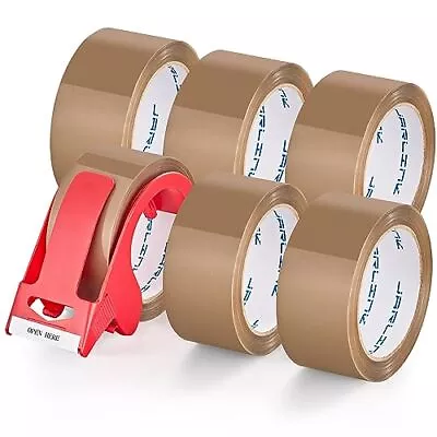 6 Rolls Brown Packing Tape With Dispenser Heavy Duty Packaging Tape Refills • $20.45