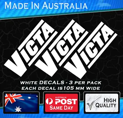 VICTA STYLE STICKERS X3 2 Stroke LAWN MOWER MOTOR ENGINE RECO WHITE DECAL • $3.86