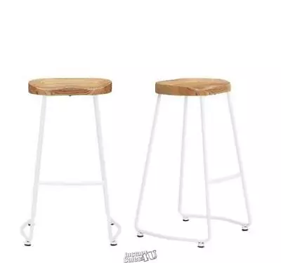 StyleWell White Metal Backless Bar Stool With Wood Seat Set Of 2 18.5 X 29.52 • $149.99