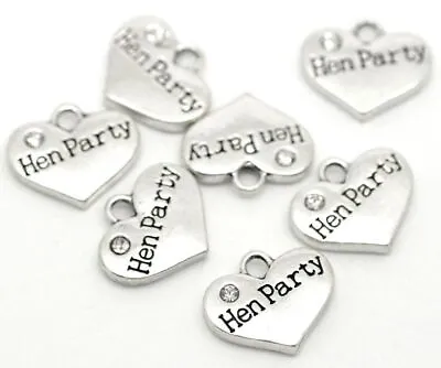 5 X Hen Party Heart Love Charms Wedding Jewellery Making Pendant Tibetan Silver • £2.49