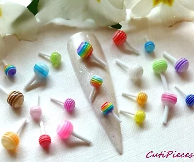 3D Nail Art Rainbow Pops Lollipop Round Lolly Mix Embellishments Kawaii Craft • £3.95