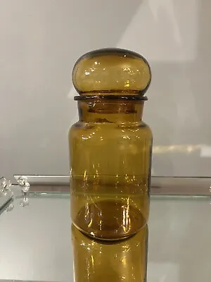 Vintage Apothecary Amber Brown Glass Jar With Bubble Lid~Taiwan • $7