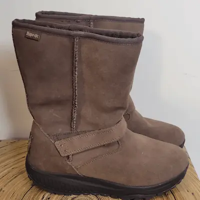 Skechers Shape Ups Boots Womens Size 7 Brown Suede Leather Faux Fur Lined Shoe • $45