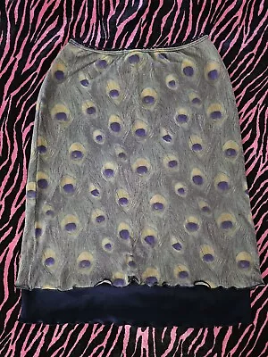 90s Y2k Mesh Peacock Skirt XS Early 2000s Picot Elastic Waist Vintage FAIR COND. • $15.99