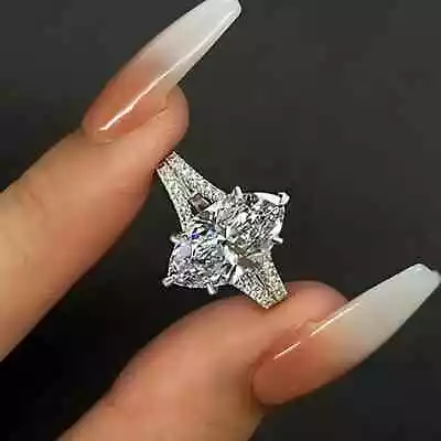 2.50 Ct Marquise Natural Moissanite Stunning Split Shank Engagement Ring Silver • $157.49