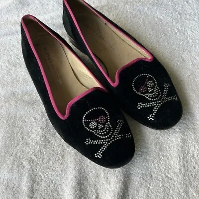 Stubbs & Wooten Jolly Roger Black Velvet Loafers Sequins Pirate Size 9 • $80