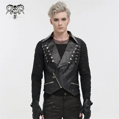 Devil Fashion Men's Black Gothic Punk Short Vest Street Casual Waitcoat • $134.39