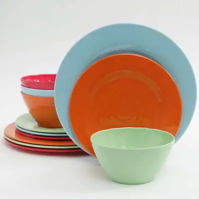 12-Piece Melamine Dinnerware Set Plates And Bowls Sets Service For 4 • $31.46