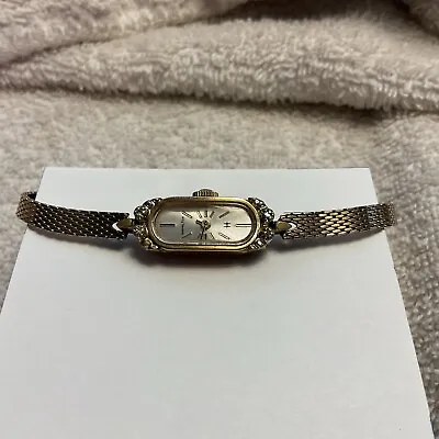 Vintage Hamilton Women’s Watch 10k Gold Plated Diamond Accent SS 7.25 Inch/17cm • $32.95