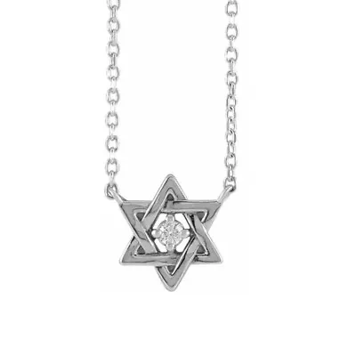 14k White Gold Star Of David Diamond Solitaire Pendant 18  Necklace • $179.99