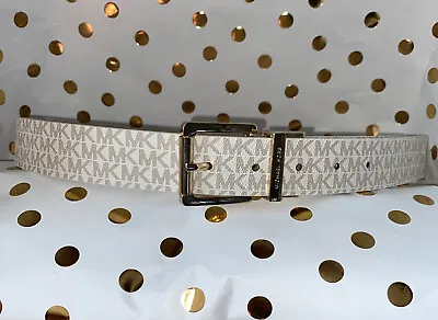 Michael Kors Women's Belt~reversibl White To Metallic Gold Mk Logo W/gold Buckle • $39.99