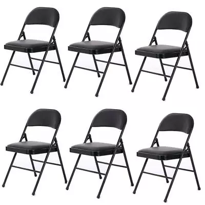 6 Pack Commercial Contoured Folding Chairs Set Steel Frame Seat Black • $85.99