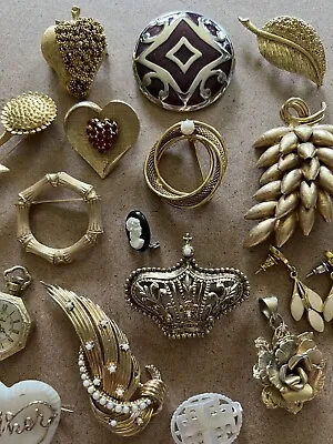 Lot Of Vintage Costume Jewelry Trifari BSK Geovanni French Watch Brooch Pin • $49.99