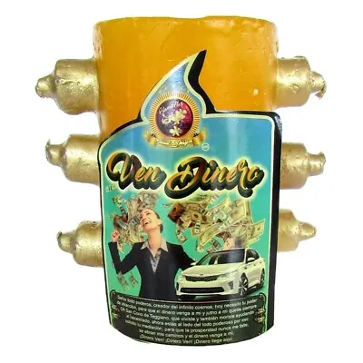 VEN DINERO Velón 7 Mechas Amarilla / MONEY DRAWING 7 Wick Ritual Candle Yellow • $26.99