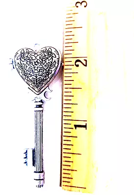 Vintage Silver HEART LOCKET KEY PENDANT Skelton Key • $7.50