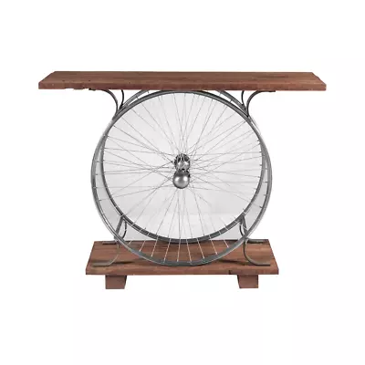 Reclaimed Wood & Metal Cycle Wheel Console Table For Living Room Hallway • £259