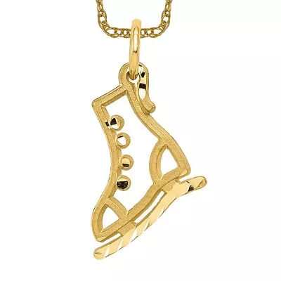 10K Yellow Gold Ice Skate Necklace Skating Charm Sports Pendant • £107.99