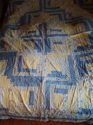 Vintage XL Handmade Cotton Floral Patchwork Quilt Throw Bedspread 94  X 96  Vgc • £36.99