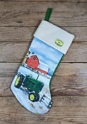 John Deere Christmas Stocking By Kurt Adler Red Barn Green Tractor Snow Graphic • $11.80