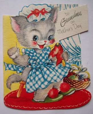 Cat Sewing To Grandma Vintage Mother's Day Greeting Card *KK23 • $6.99