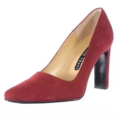 NEW ELLEN TRACY Heels Pumps Sz. 8.5 B Red Suede Made In ITALY Classic Leather • $89