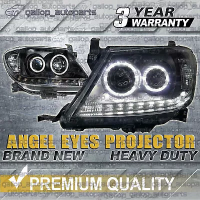 Head Lights Angel Eyes Black LED Projector For Toyota HILUX 2005 - 2011 N70 • $354