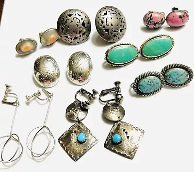 Vtg Lot 8 Pr Sterling Silver Clip On Screw Back Earrings Turquoise Nice! • $76.49