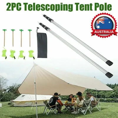 $18.79 • Buy 2PCS Adjustable 90-230cm Aluminum Camping Tarp Pole Telescoping Tent Pole Kits