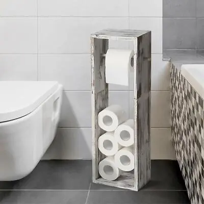$19.59 • Buy Wood Toilet Paper Holder Freestanding Bathroom Paper Roll Dispenser Storage Rack