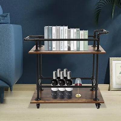 2 Tiers Retro & Classic Universal Wheels Industrial Bar Cart W/ 2 Brakes • $121.59